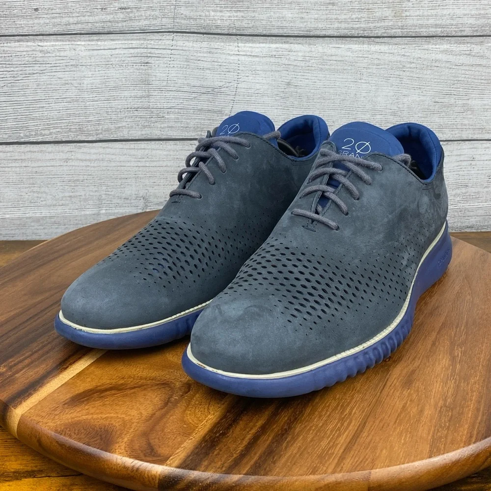 Cole Haan 2.ZEROGRAND Laser Wingtip Oxford Gray Suede Blue Sole C26034 Men’s 12